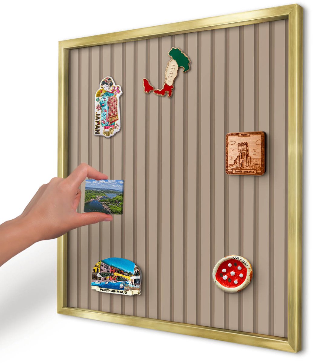 Artprintcave Beige Magneetbord mit Gouden Frame - 50x50 cm - Verticale Strepen Memobord Keuken - Geometrische Magnetisch Bord - Achtergronden En Patronen