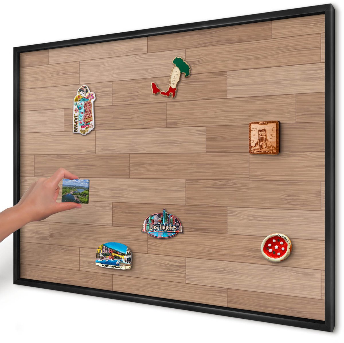 Artprintcave Bruin Magneetbord mit Zwart Frame - 100x70 cm - Houten Patroon Bord Voor Magneten - Rustiek Magnetisch Bord Voor Magneten - Texturen
