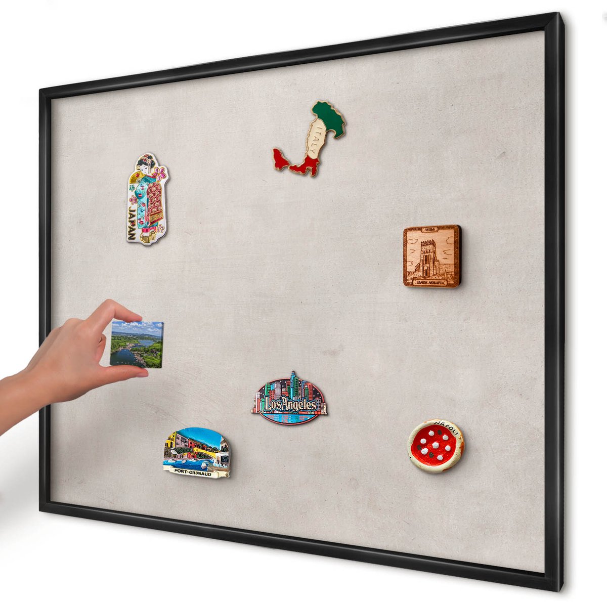 Artprintcave Grijs Magneetbord mit Zwart Frame - 80x60 cm - Grijze Elegantie Wandbord Magnetisch - Minimalist Magneet Bord mit Frame - Texturen