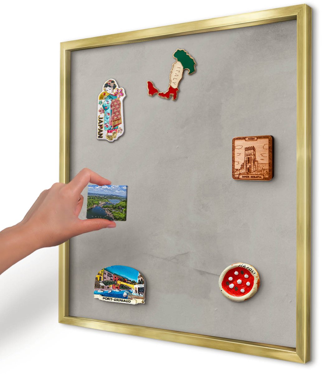 Artprintcave Grijs Magneetbord mit Gouden Frame - 50x50 cm - Grijze Achtergrond Magneetbord Voor Keuken - Minimalist Memobord Keuken - Achtergronden En Patronen