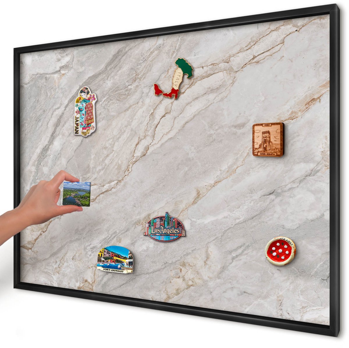 Artprintcave Grijs Magneetbord mit Zwart Frame - 100x70 cm - Marmeren Elegantie Magneet Bord mit Frame - Modern Memobord Keuken - Texturen