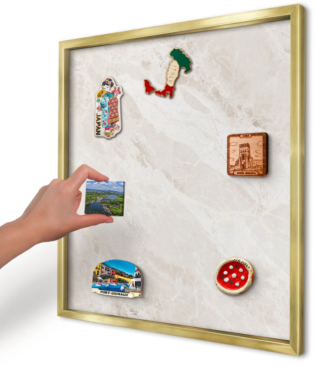 Artprintcave Beige Magneetbord mit Gouden Frame - 50x50 cm - Romige Elegantie Magnetisch Bord Voor Magneten - Minimalist Notitiebord - Texturen