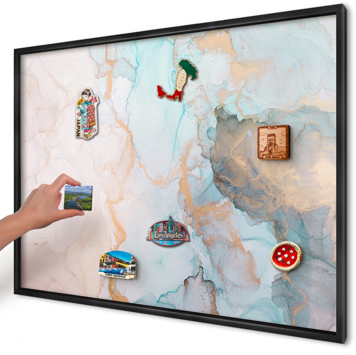Artprintcave Beige Magneetbord mit Zwart Frame - 100x70 cm - Pastelvormen Bord Voor Magneten - Abstract Wandbord Magnetisch - Abstractie