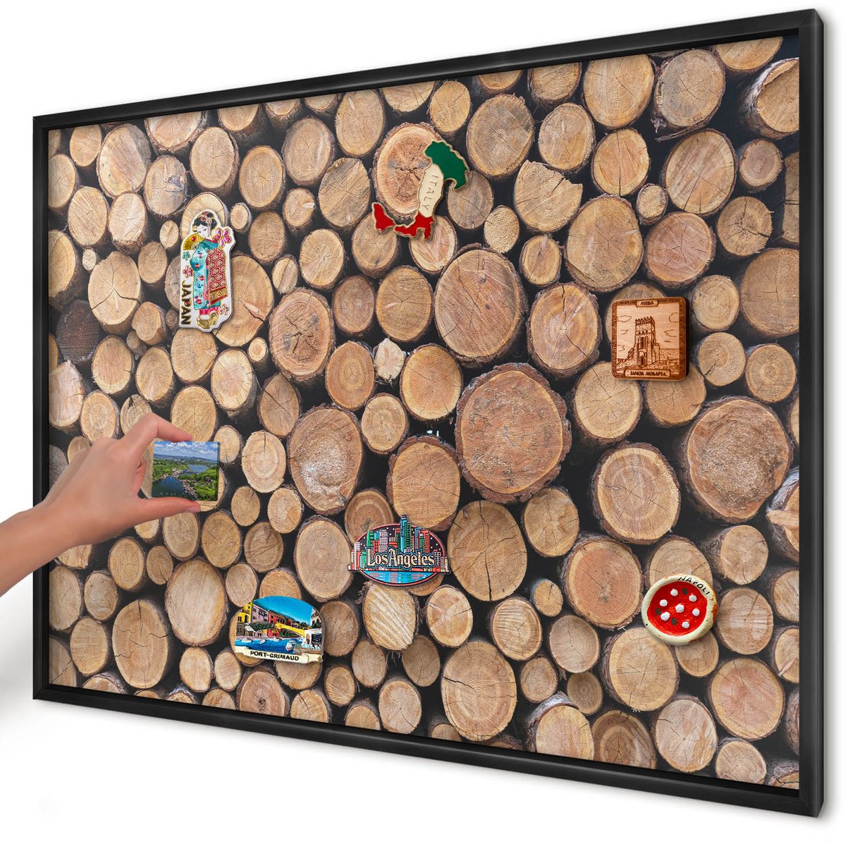 Artprintcave Bruin Magneetbord mit Zwart Frame - 100x70 cm - Houten Cirkels Magnetisch Bord Voor Magneten - Rustiek Notitiebord - Texturen