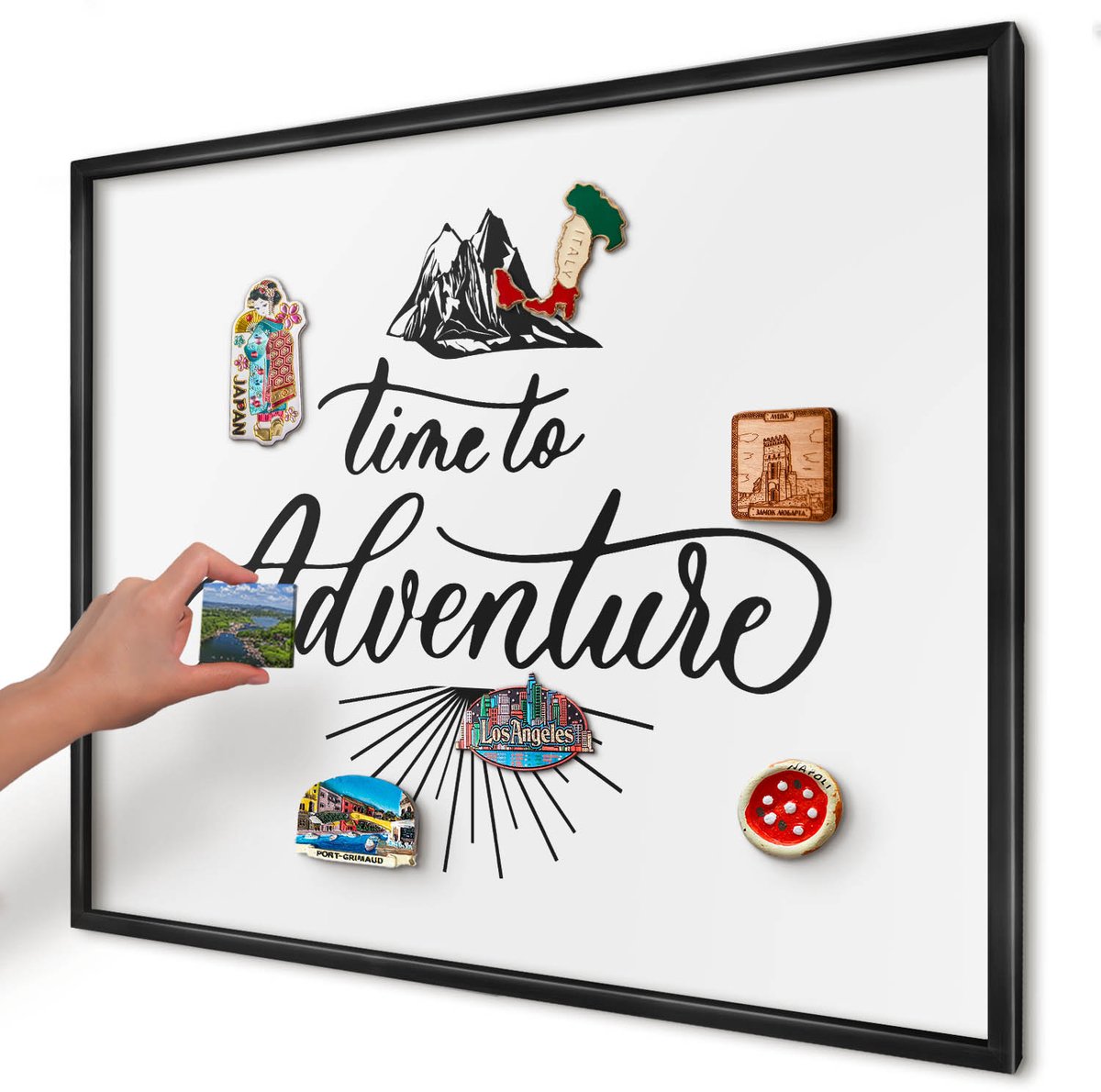 Artprintcave Wit Magneetbord mit Zwart Frame - 80x60 cm - De Ontdekkingsreis Memobord Keuken - Typografisch Magnetische Organizer - Teksten