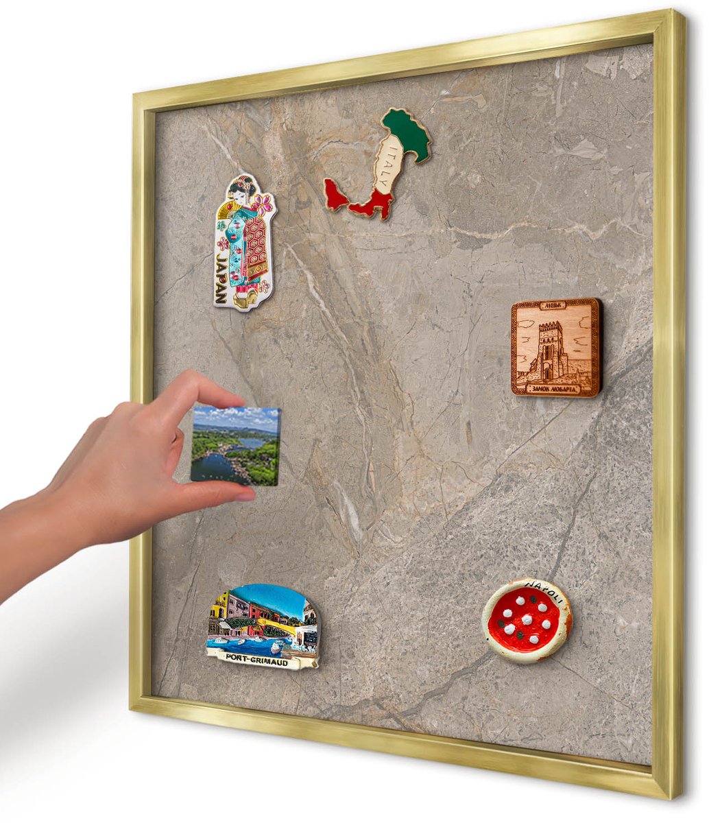 Artprintcave Grijs Magneetbord mit Gouden Frame - 50x50 cm - Beige Steen Memobord Keuken - Modern Magneet Bord mit Frame - Texturen