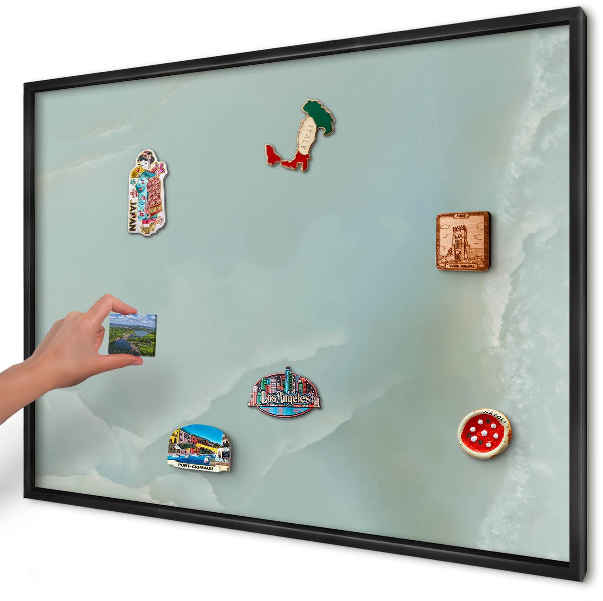 Artprintcave Turkoois Magneetbord mit Zwart Frame - 100x70 cm - Vreedzame Harmonie Wandbord Magnetisch - Minimalist Magnetisch Bord - Achtergronden En Patronen