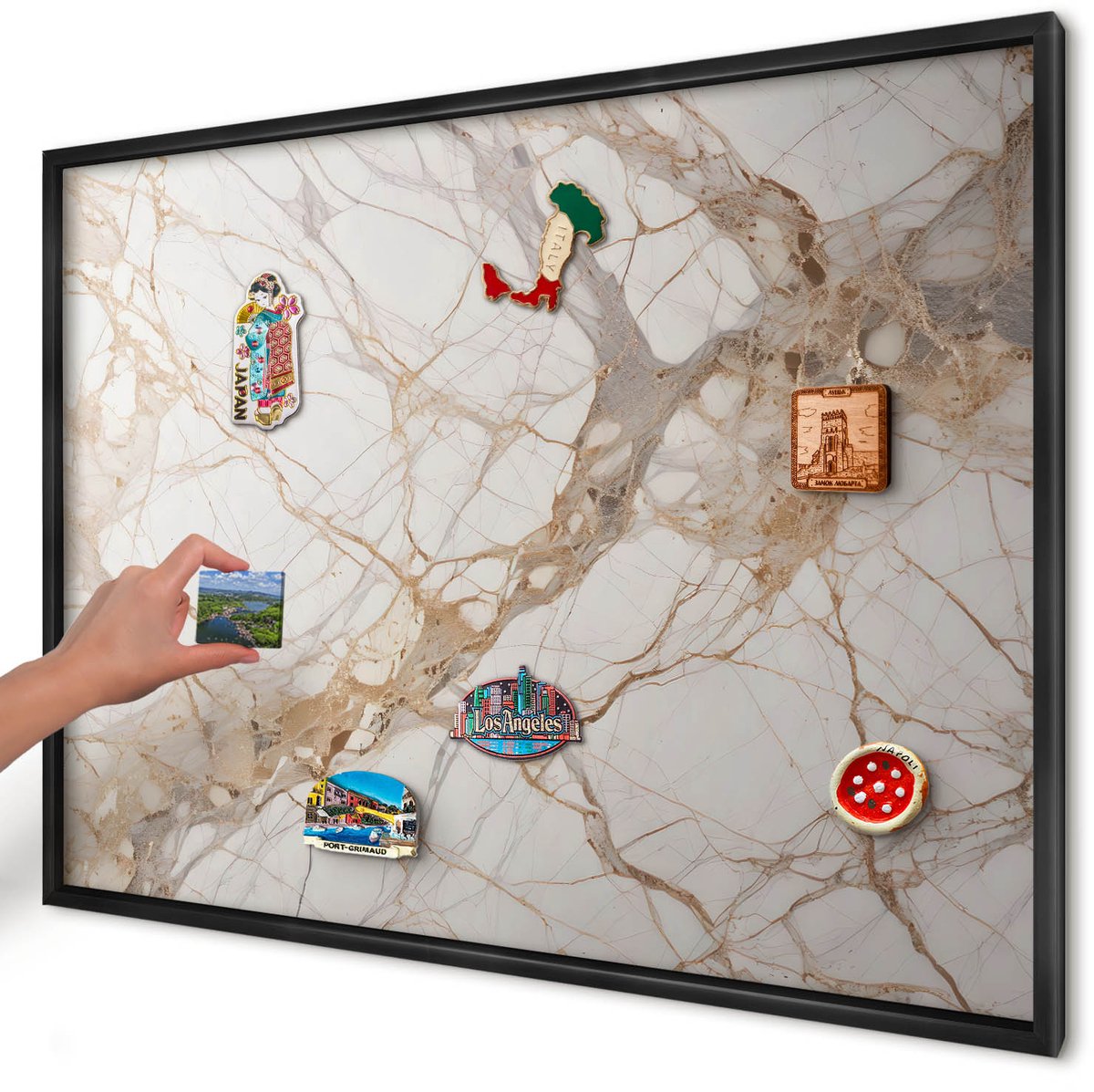 Artprintcave Wit Magneetbord mit Zwart Frame - 100x70 cm - Marmeren Elegantie Magnetische Organizer - Minimalist Wandbord Magnetisch - Texturen