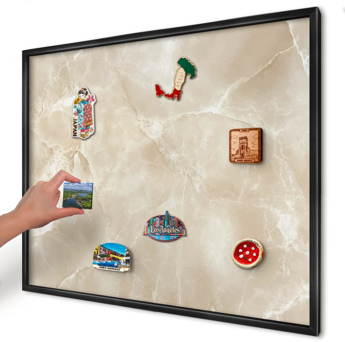 Artprintcave Beige Magneetbord mit Zwart Frame - 80x60 cm - Marmerpatroon Wandbord Magnetisch - Minimalist Magneet Bord mit Frame - Achtergronden En Patronen