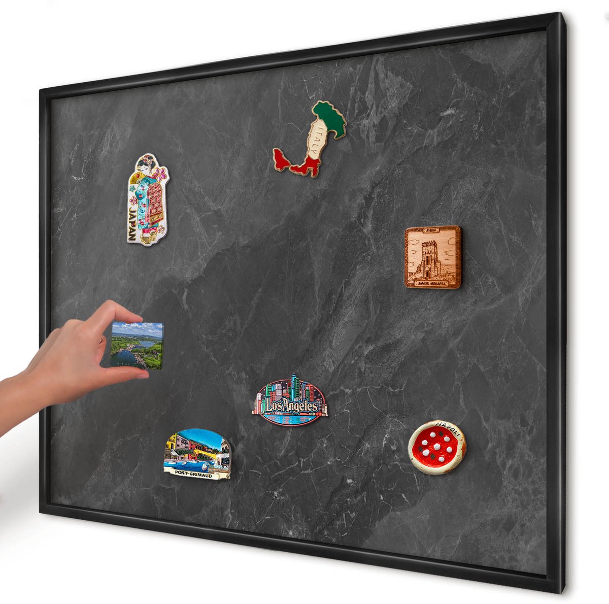 Artprintcave Zwart Magneetbord mit Zwart Frame - 80x60 cm - Grijze Elegantie Magnetische Organizer - Minimalist Magneetbord Voor Keuken - Texturen
