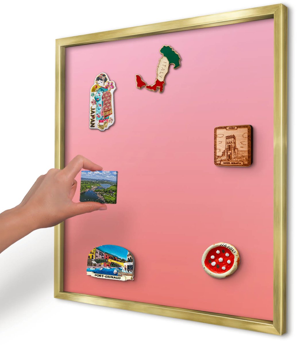 Artprintcave Roze Magneetbord mit Gouden Frame - 50x50 cm - Roze Oranje Magnetisch Bord Voor Magneten - Minimalist Magneet Bord mit Frame - Achtergronden En Patronen