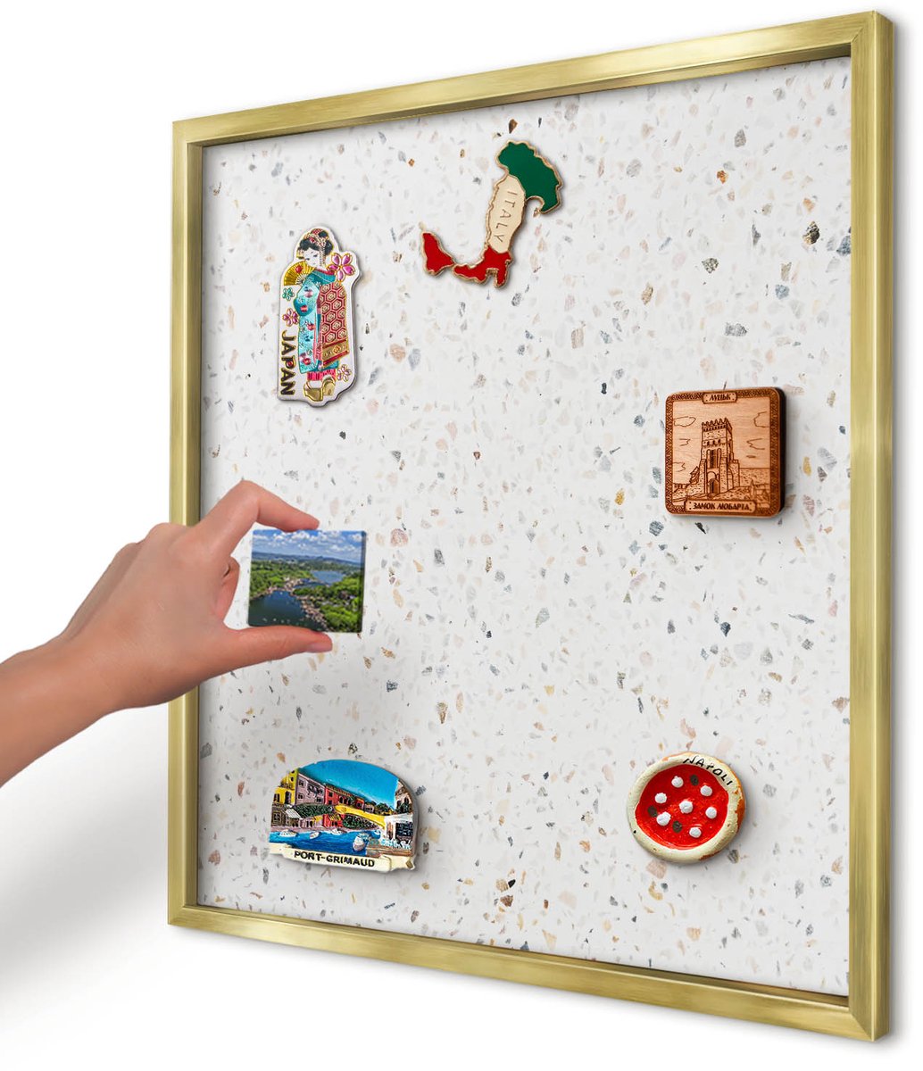 Artprintcave Wit Magneetbord mit Gouden Frame - 50x50 cm - Terrazzo-Patroon Magneetbord Voor Foto's - Minimalist Wandbord Magnetisch - Texturen