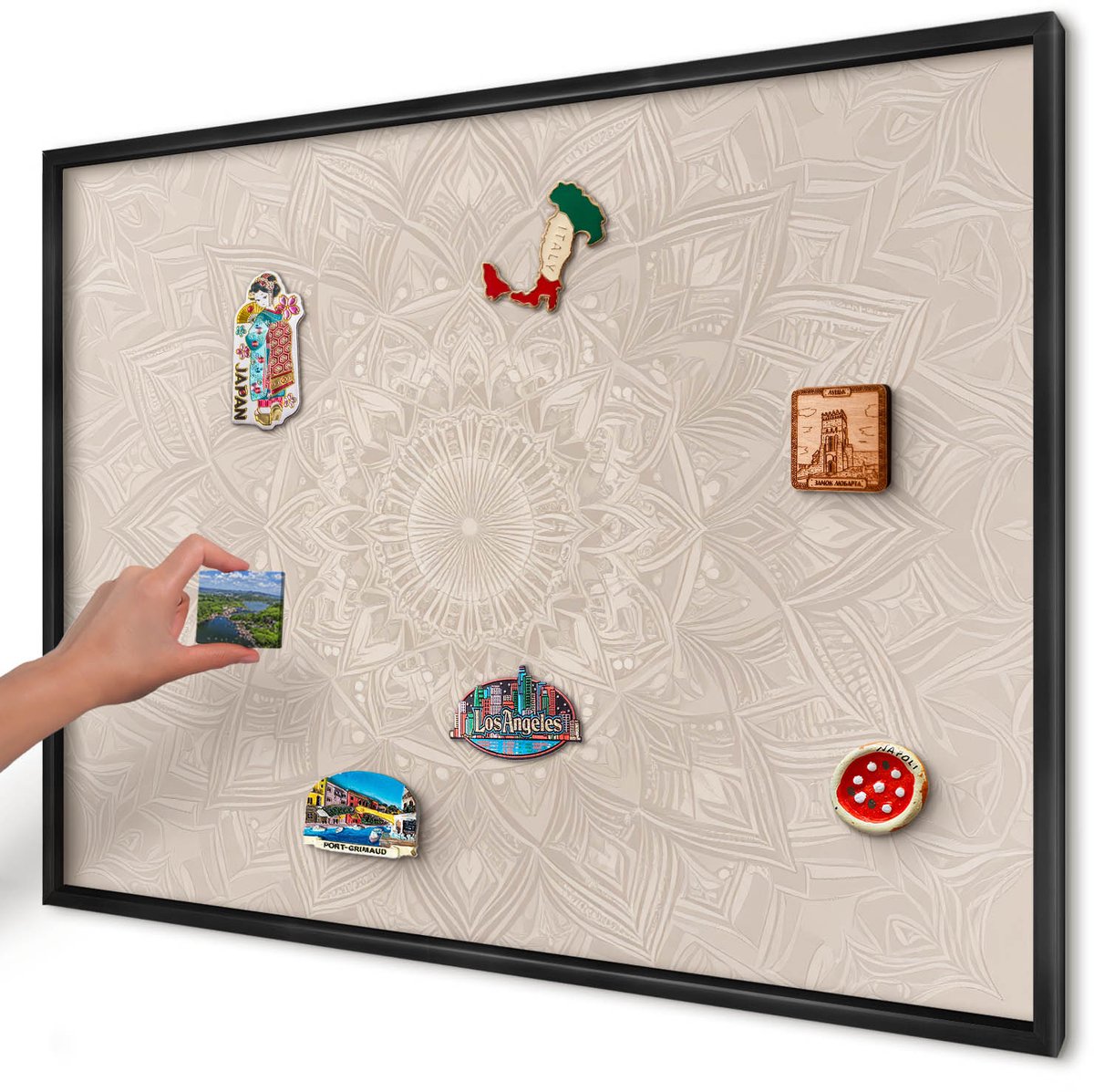 Artprintcave Beige Magneetbord mit Zwart Frame - 100x70 cm - Decoratieve Mandala Wandbord Magnetisch - Geometrische Bord Voor Magneten - Geometrie