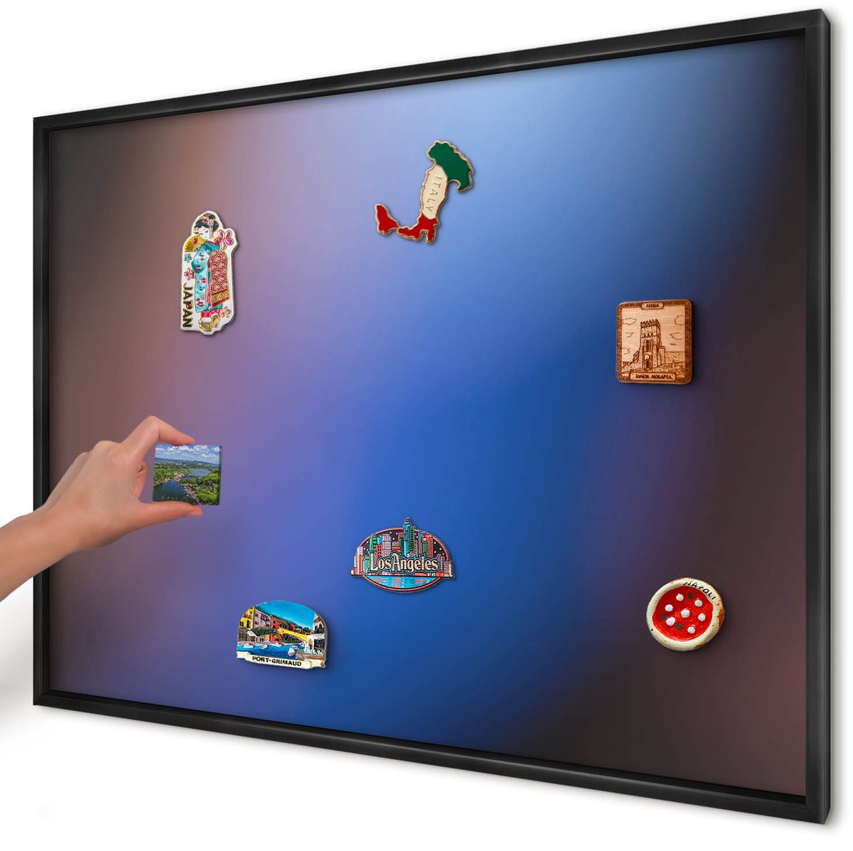 Artprintcave Blauw Magneetbord mit Zwart Frame - 100x70 cm - Kleuren Van Balans Magnetisch Bord - Abstract Magnetisch Bord Voor Magneten - Abstractie