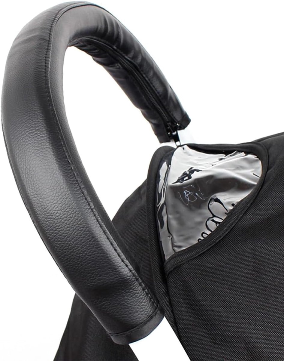 SnelShoppen - Pack van 2 Handgrepen Leerhoes voor Kinderwagens, Duwstang Grip, Armsteun met Rits voor de Meeste Kinderwagens, Zwart