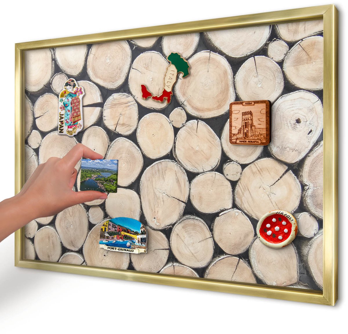 Artprintcave Beige Magneetbord mit Gouden Frame - 60x40 cm - Houtstructuur Magneet Bord mit Frame - Rustiek Magneetbord Voor Foto's - Texturen