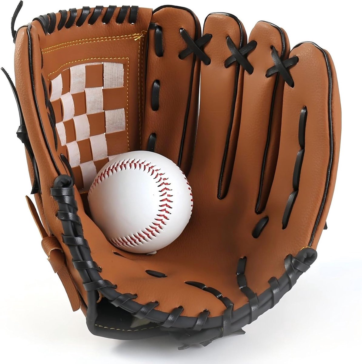 1-Pack - Honkbalhandschoen - Softbalhandschoen - Honkbalslaghandschoen - Verdikt met een lychee-textuur - Verstelbaar en comfortabel - Geschikt voor honkbal - 12.5inch - Volwassenenmaat - Bruin
