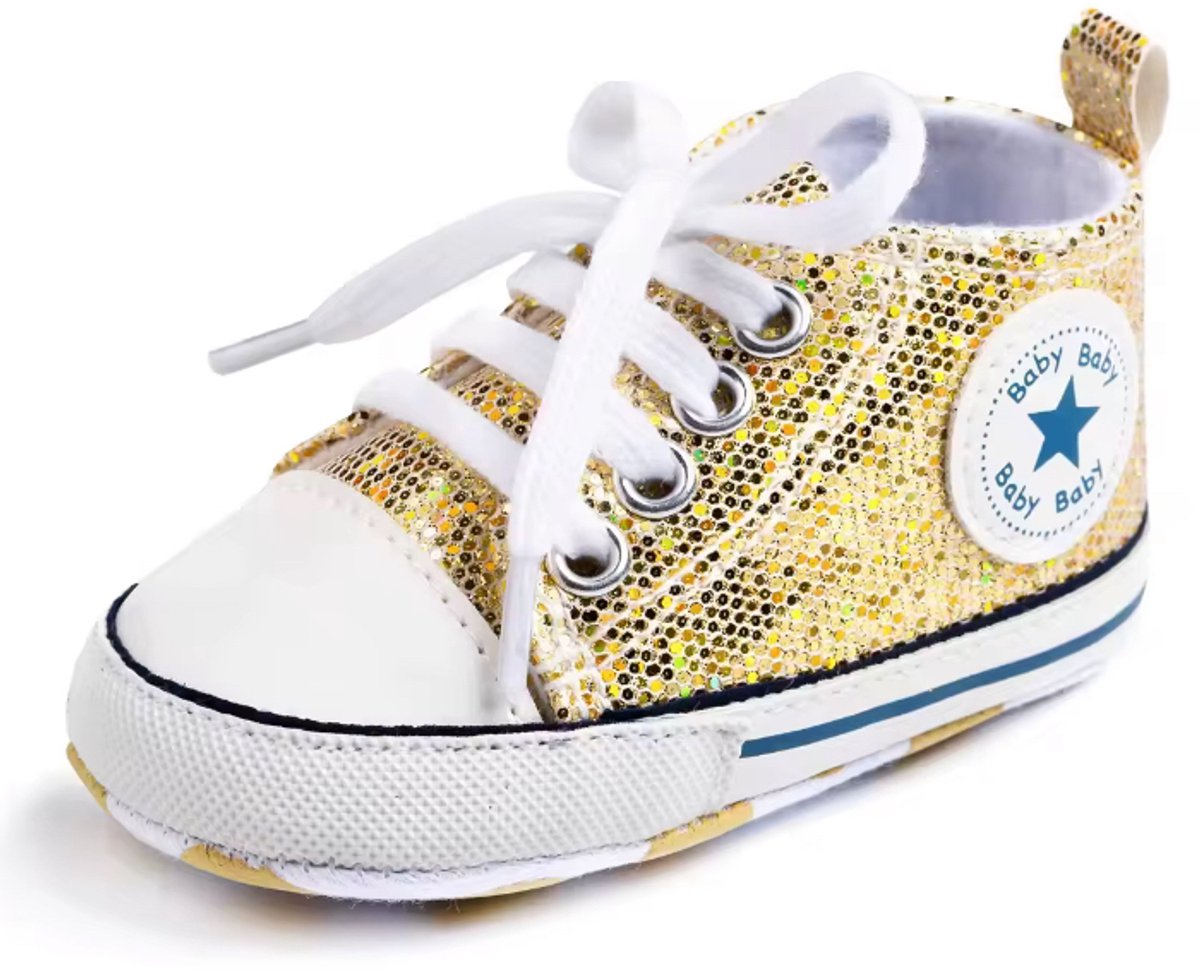 Stoere Baby Schoenen - Babysneakers van Baby-Slofje - Goud glitter maat 17 ( 11 cm)