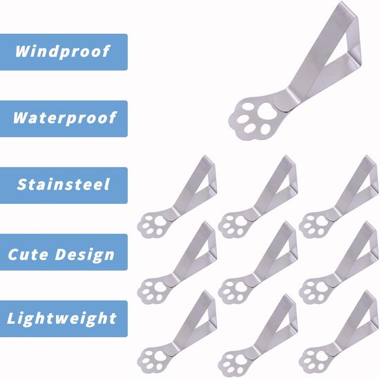 Tafelkleedhouder voor dikke tafelbladen, 10 stuks kattenklauwen weerbestendig roestvrij staal, tafelkleedclips voor tuintafel, restaurant, familietafel, buiten, campingtafel — afbeelding 2