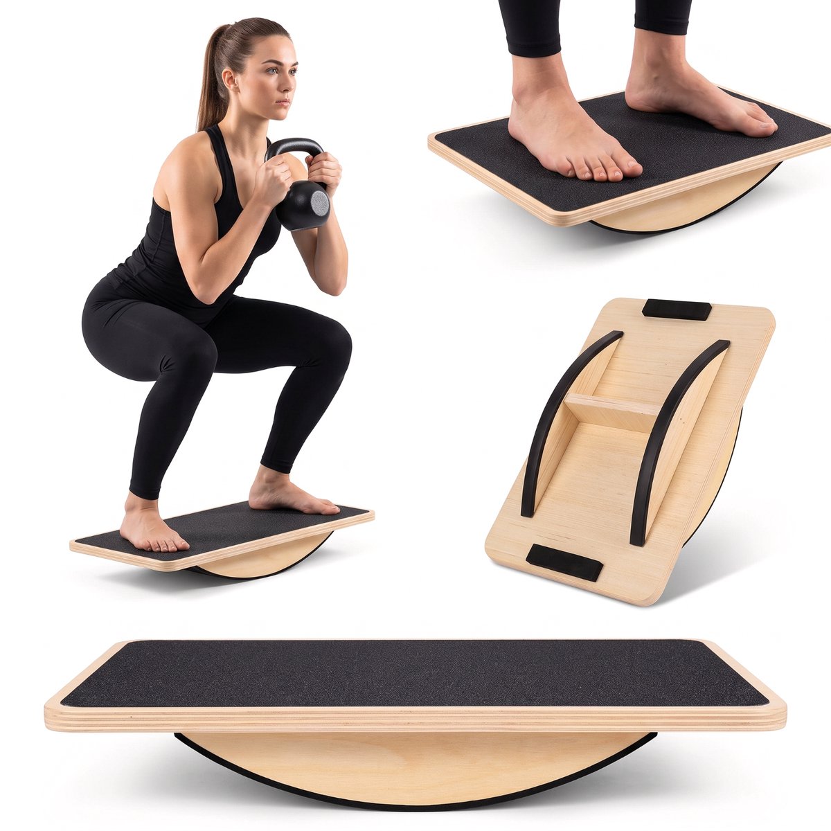 Fokelyi Balance Board Hout- Balanstrainer Voor Volwassenen- Antislip Fitnessbal- Balansbord Voor Yoga En Coördinatie Training-Rechthoek