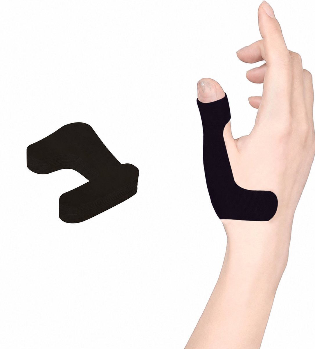 BOTC Kinesiotape Duim - Zwart - 20 Stuks - Voorgesneden Duimtape - Elastische Sporttape van Katoen - Voor Ondersteuning en Stabiliteit