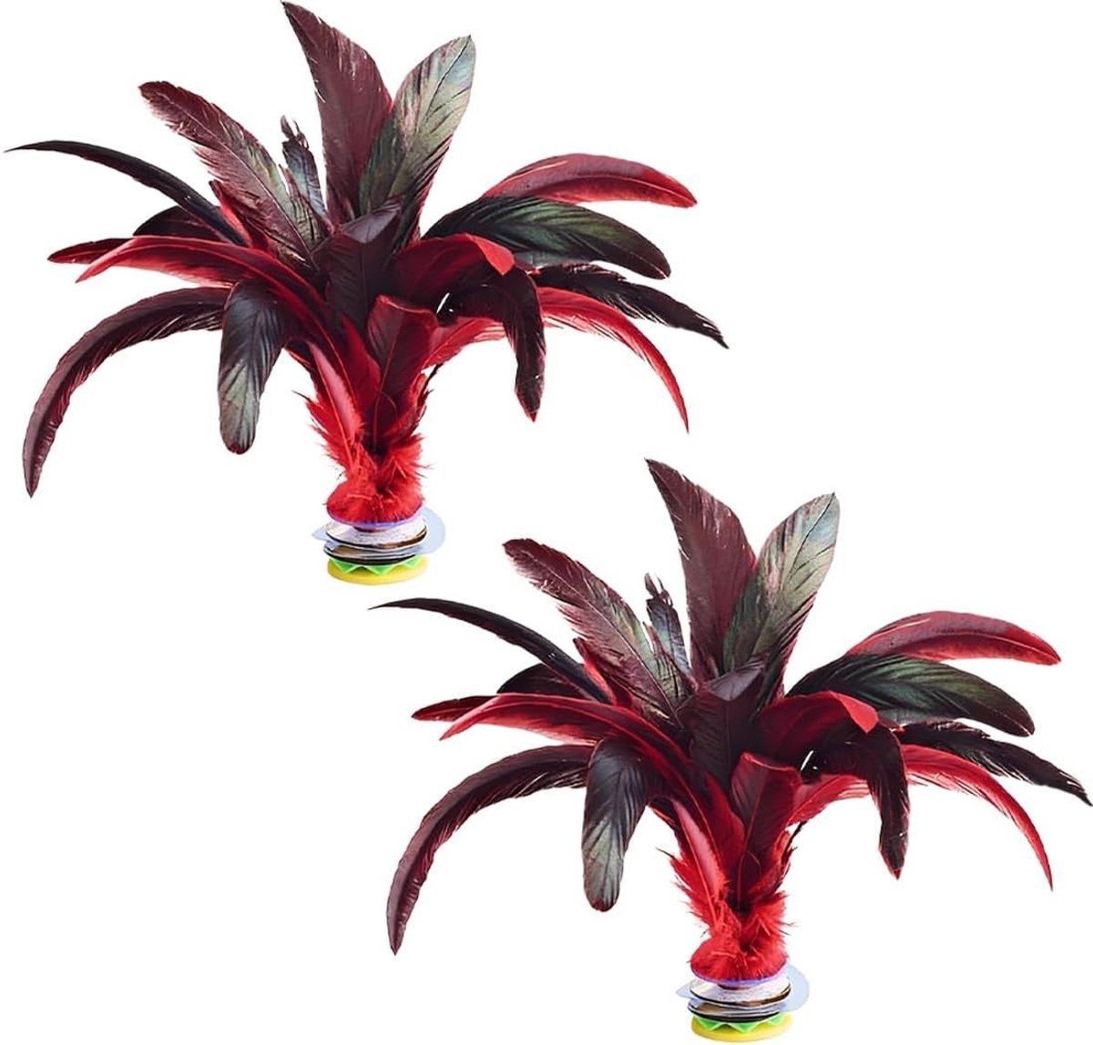 Set van 2 Stuks Rood Kick Feder Ballen van 20 cm, Kleurvaste Chinese Jianzi met Kleurrijke Veertjes voor Volwassenen, Ideaal voor Binnen en Buiten Sporten