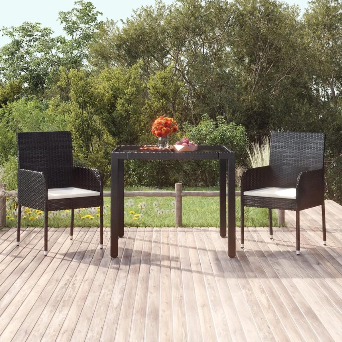 Tuinstafel - Balkontafel Outdoor - Buiten Eten - Zwart Glaspaneel - 90 x 90 x 75 cm - Zwart