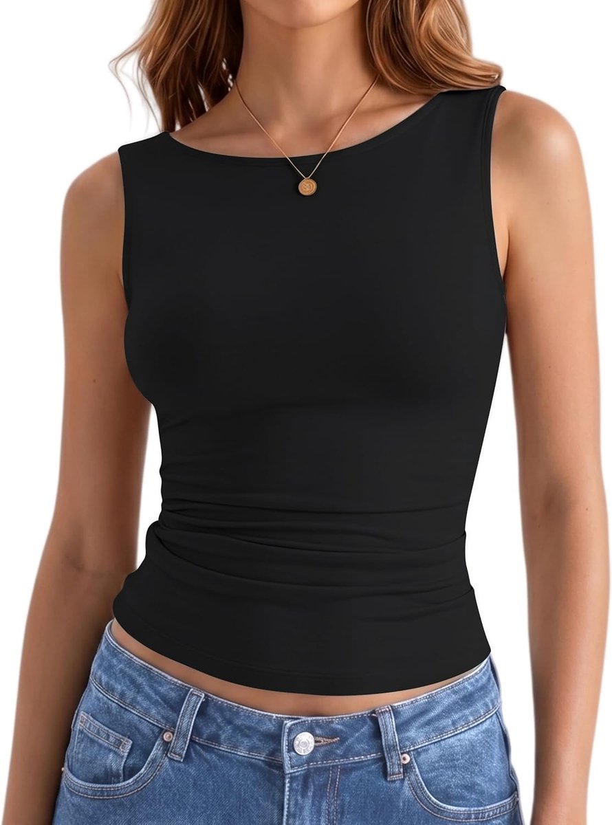 Tanktop voor dames, boothals, bovenstuk, elegant, basic, zomer, tops, sexy, slim fit, tanktops, casual, mouwloos, stretch, sporttop, eenkleurig, onderhemd voor yoga, fitness, dagelijks