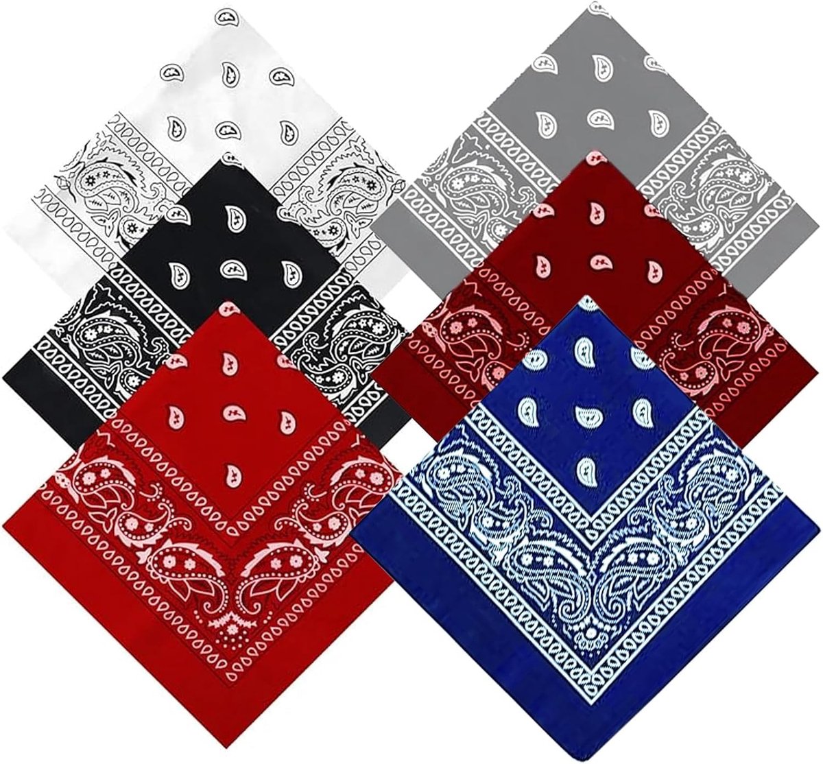 6 stuks paisley bandana set, multifunctionele hoofddoek, unisex hoofdband, polyester cowboy bandana voor heren, dames, feest, hoofddeksels, zakdoek (6 kleuren)