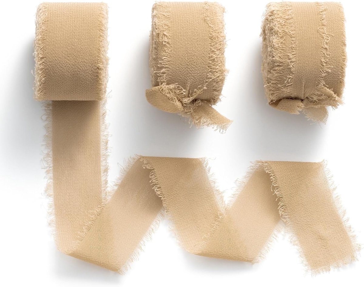 Chiffon lint Cadeaulint Breed Lint 2,5 cm x 6,4 m,Geschikt voor Bruiloft,Bruidsboeket,Cadeauverpakking,DIY-Project,Knutselen,Kameel