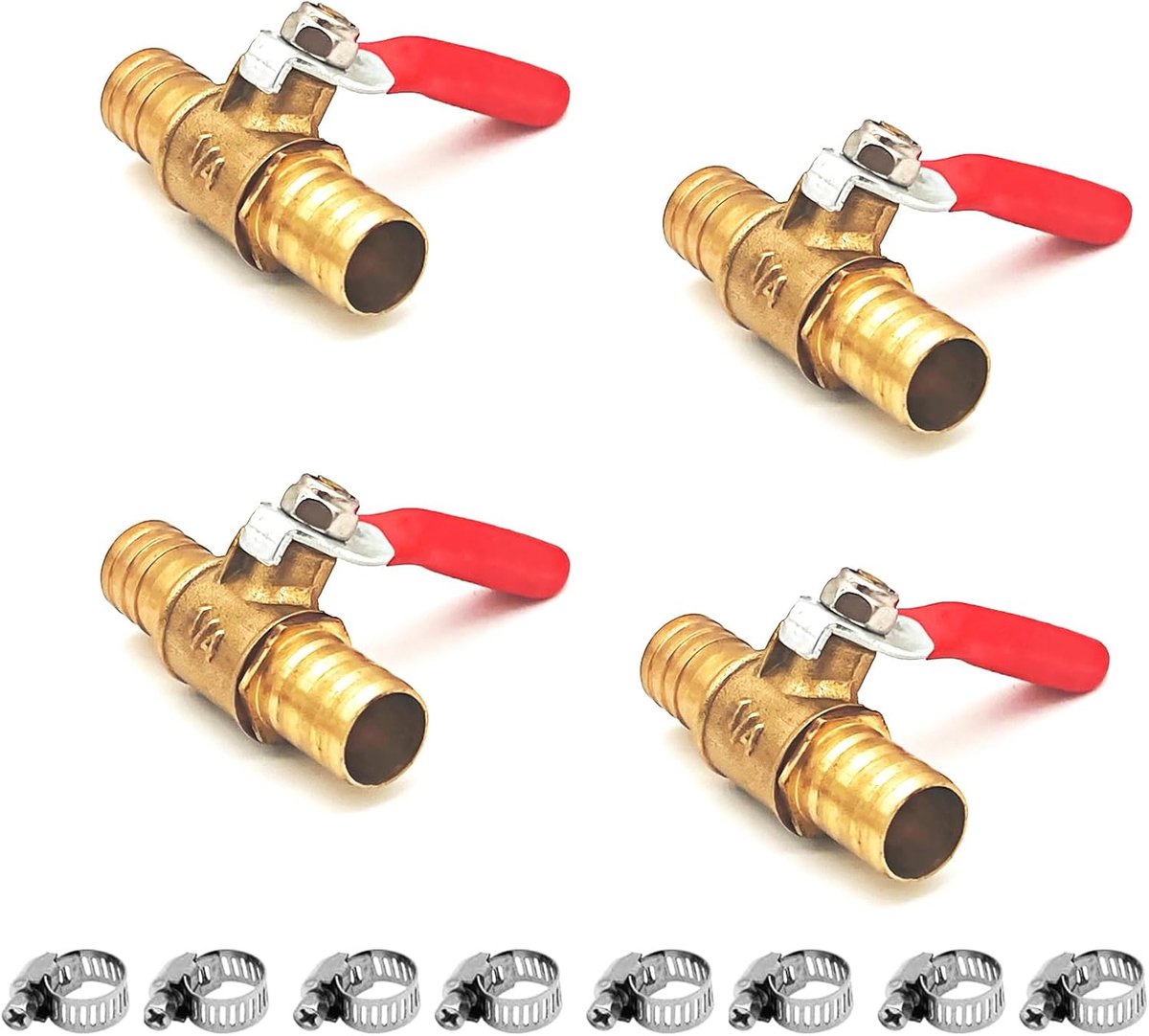 4 Stuks 12mm 2 Way Straight Barb Afgesloten Kogelkraan, kogelkraan