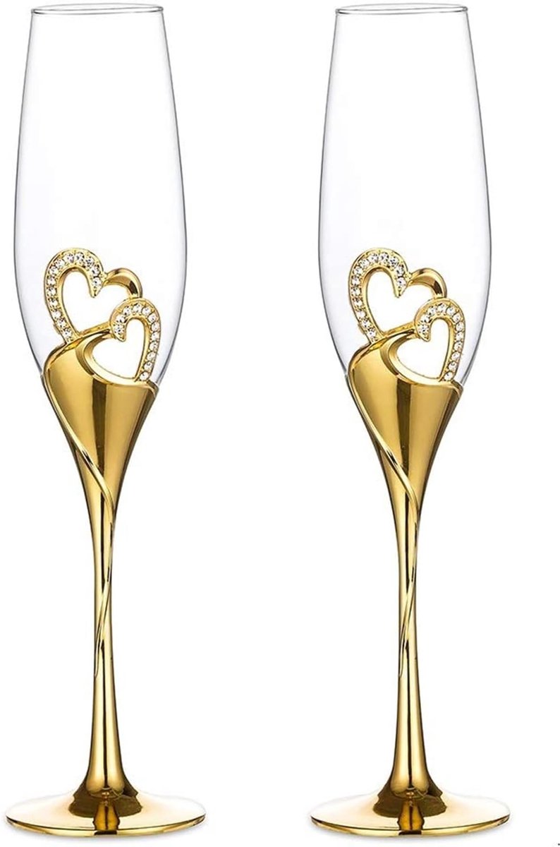 Champagneglazen set bruiloft kristallen glazen hartvormige bruiloft
