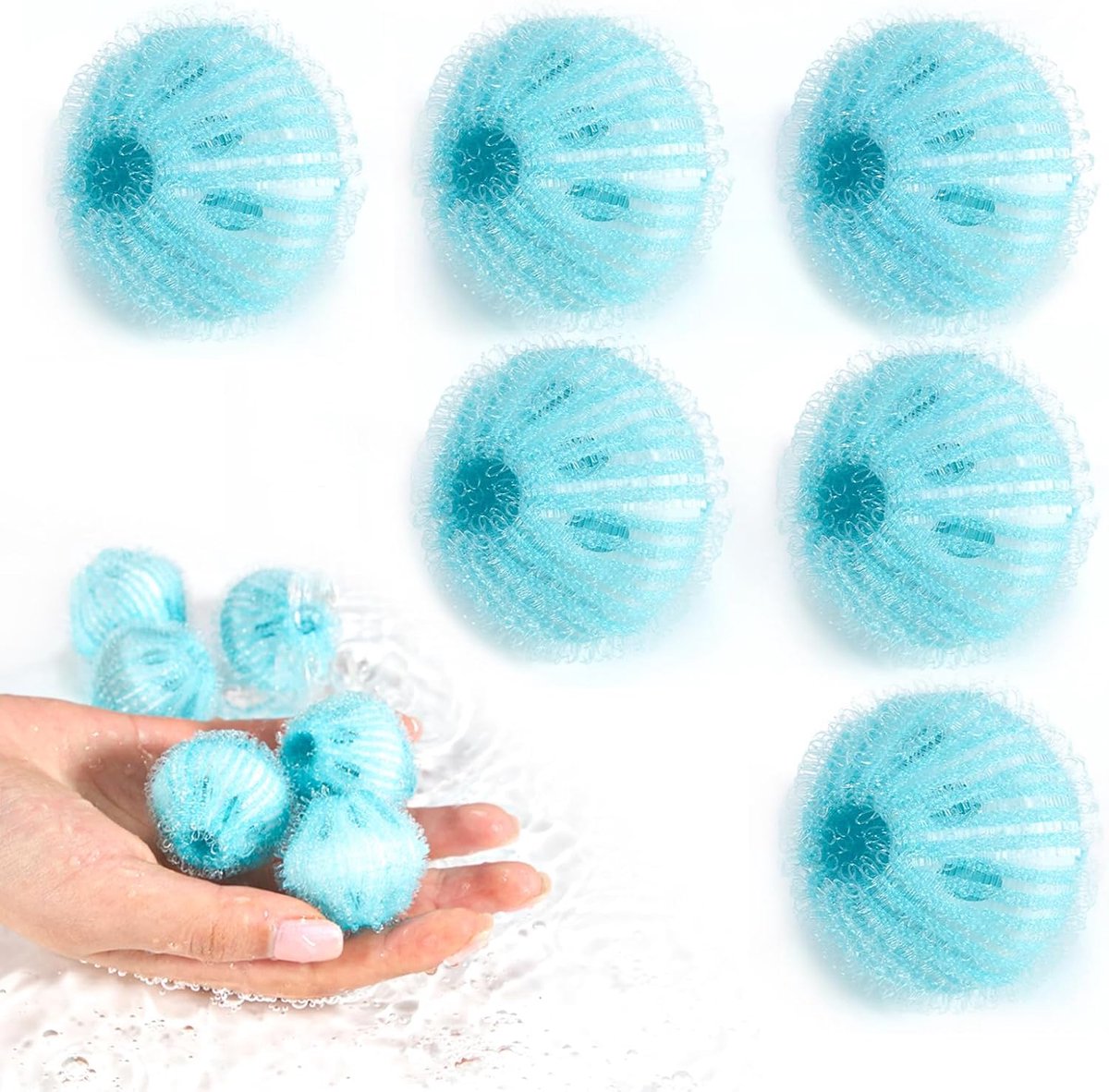 6 stuks pluisbal voor wasmachine, herbruikbaar, wasbal, verwijdert dierenharen, pluisjes, pluisjes, blauw, Ø 3,5 cm