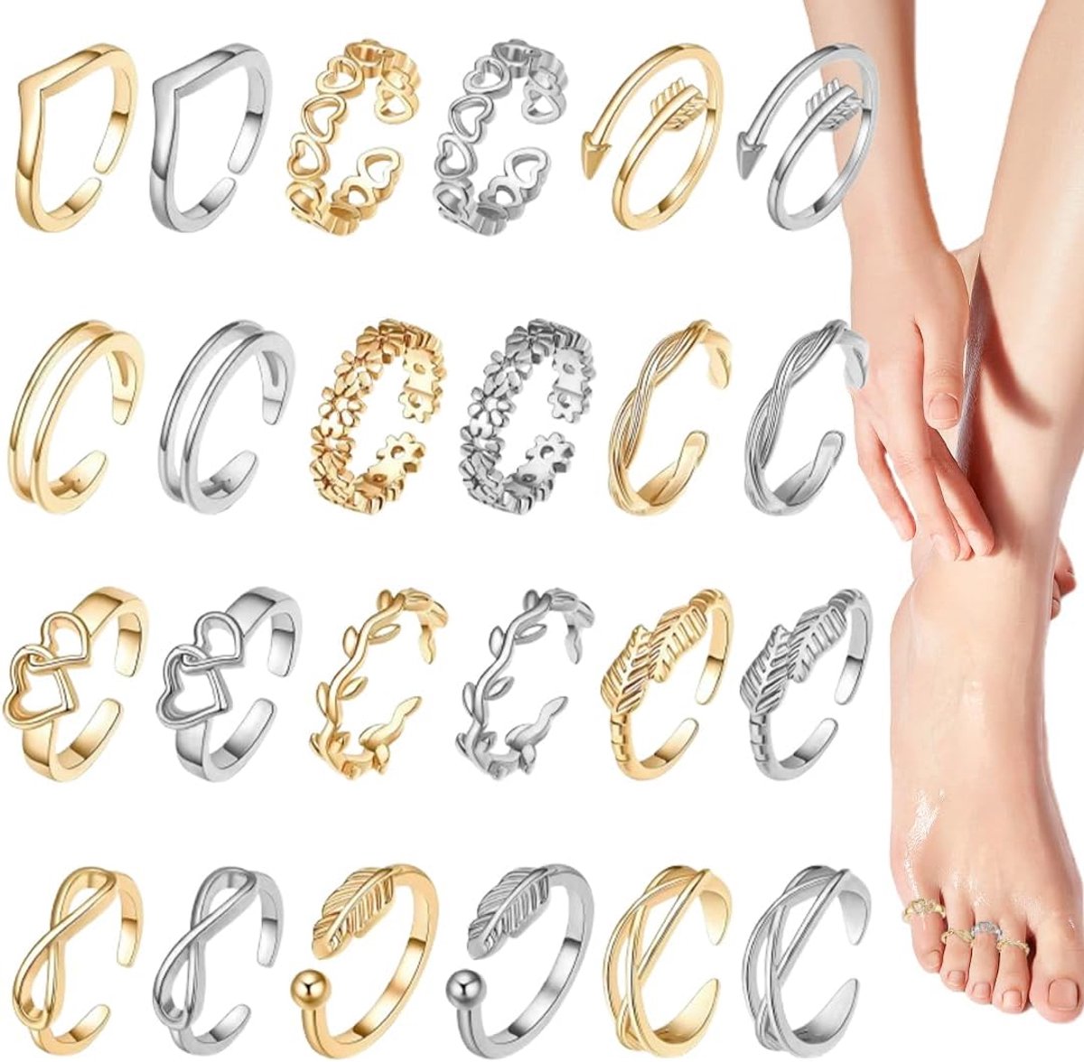 Teenringen 24 stuks gevulde teenringen voor vrouwen voetaccessoires