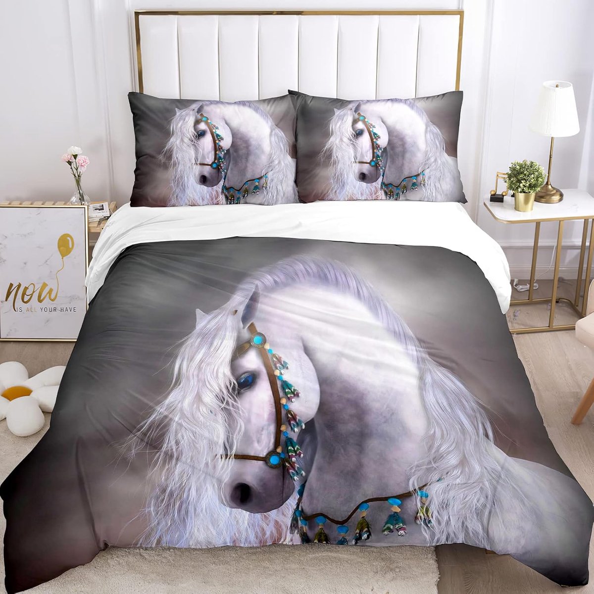 Paarden 135 x 200 cm, kinderbeddengoed, paardenmotief