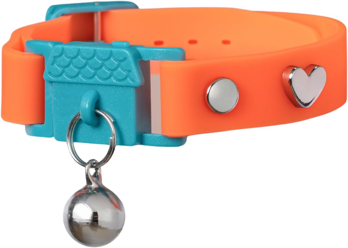 Kattenhalsband met bel. Zoals te zien in VOGUE. Ontsnapping, Quick Release, Hypoallergeen, Dierenarts goedgekeurd. Lichtgewicht kittenhalsband. Zacht en comfortabel. Kitten mandarijn