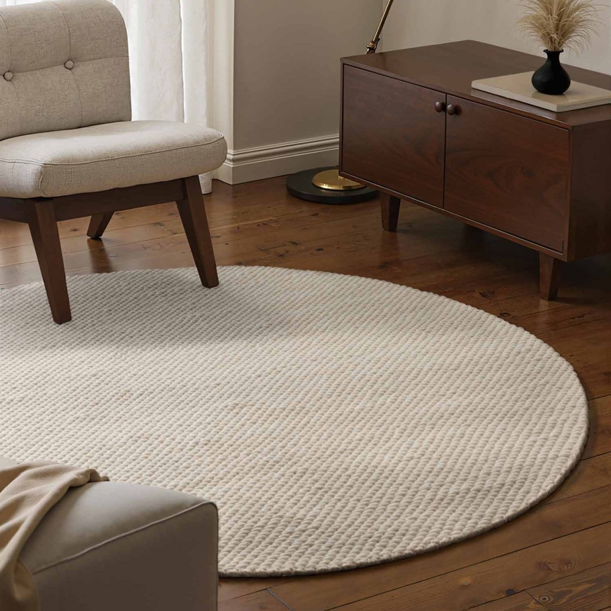 Elle Decoration Lyon rond wollen vloerkleed Beans Naturel/Crème - Rond 200 Ø - (L)