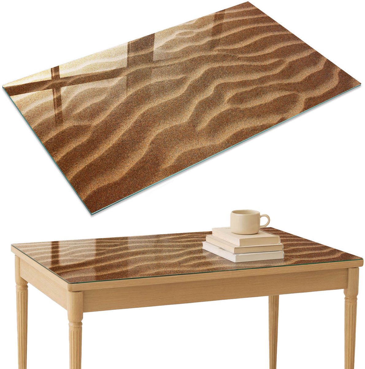 ArtPrintCave Zandgolven Glazen Tafelblad 120x80 cm - Tafelblad Rechthoek - Bruin Glazen Eettafel - Texturen Glasplaat