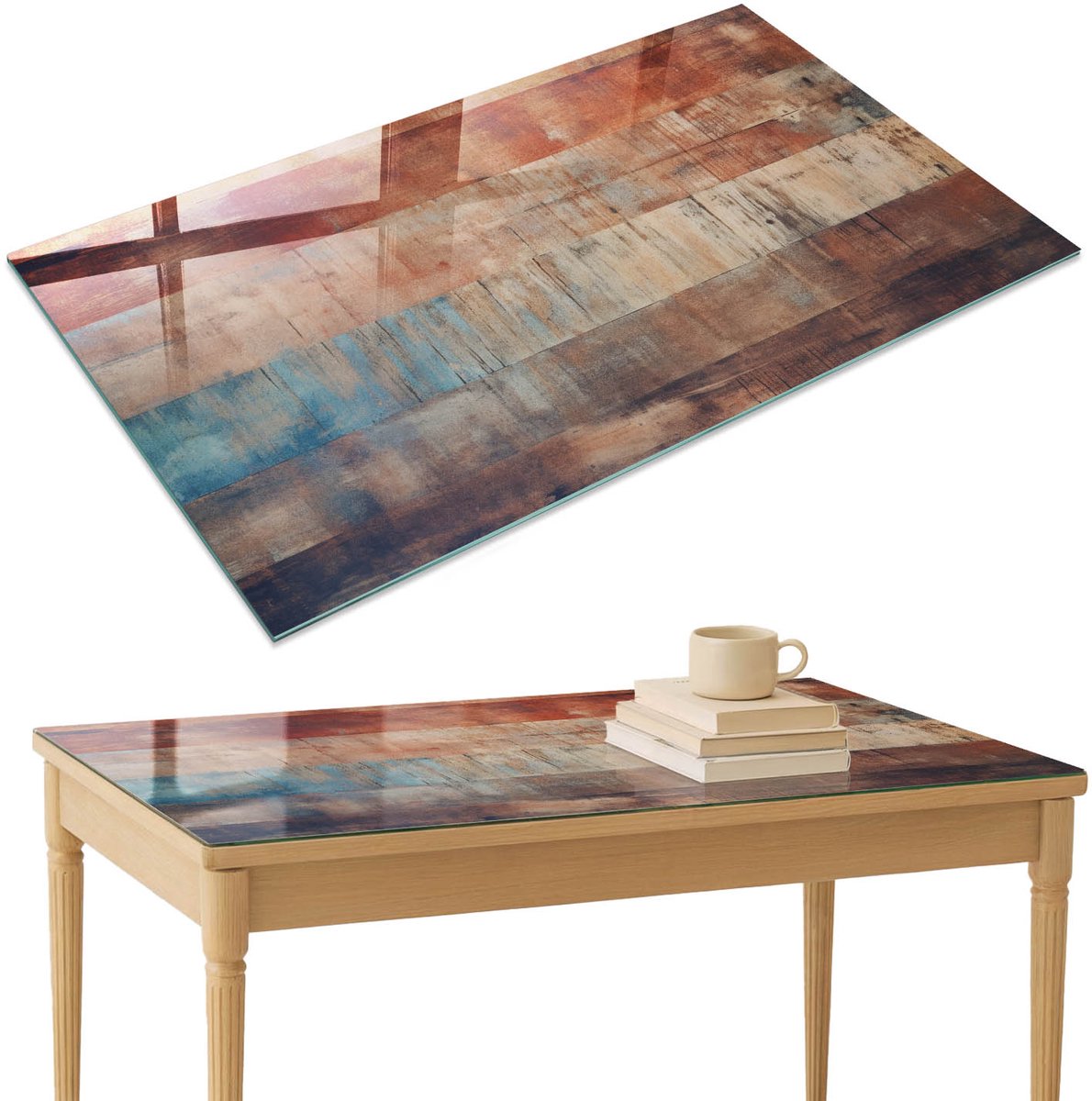 ArtPrintCave Retro boards Glazen Tafelblad 120x80 cm - Tafelblad Rechthoek - Bruin Keukentafel - Texturen Keukentafel