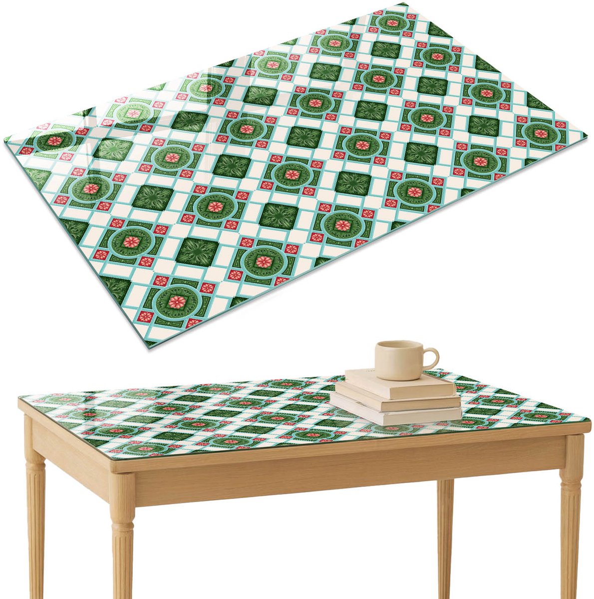 ArtPrintCave Retro patroon Glazen Tafelblad 120x80 cm - Tafelblad Rechthoek - Groente Eettafel Met Glasplaat - Achtergronden en patronen Glazen Eettafel