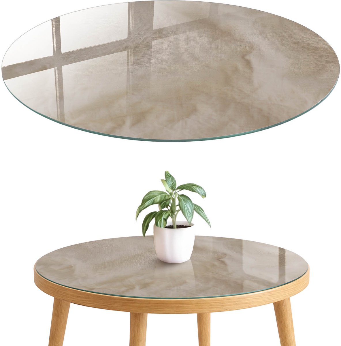 ArtPrintCave Crème materiaal Glazen Tafelblad fi70 cm - Tafelblad Rond - Romig Glasplaat - Texturen Glazen Eettafel