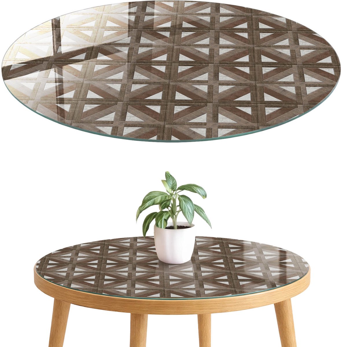 ArtPrintCave Geometrische achtergrond Glazen Tafelblad fi70 cm - Tafelblad Rond - Bruin Glasplaat - Geometrie Keukentafel