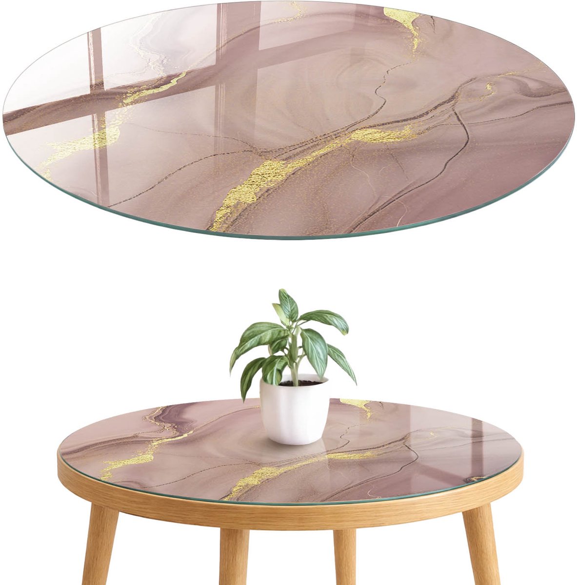 ArtPrintCave Subtiele elegantie Glazen Tafelblad fi70 cm - Tafelblad Rond - Beige Keukentafel - Abstractie Bureaublad