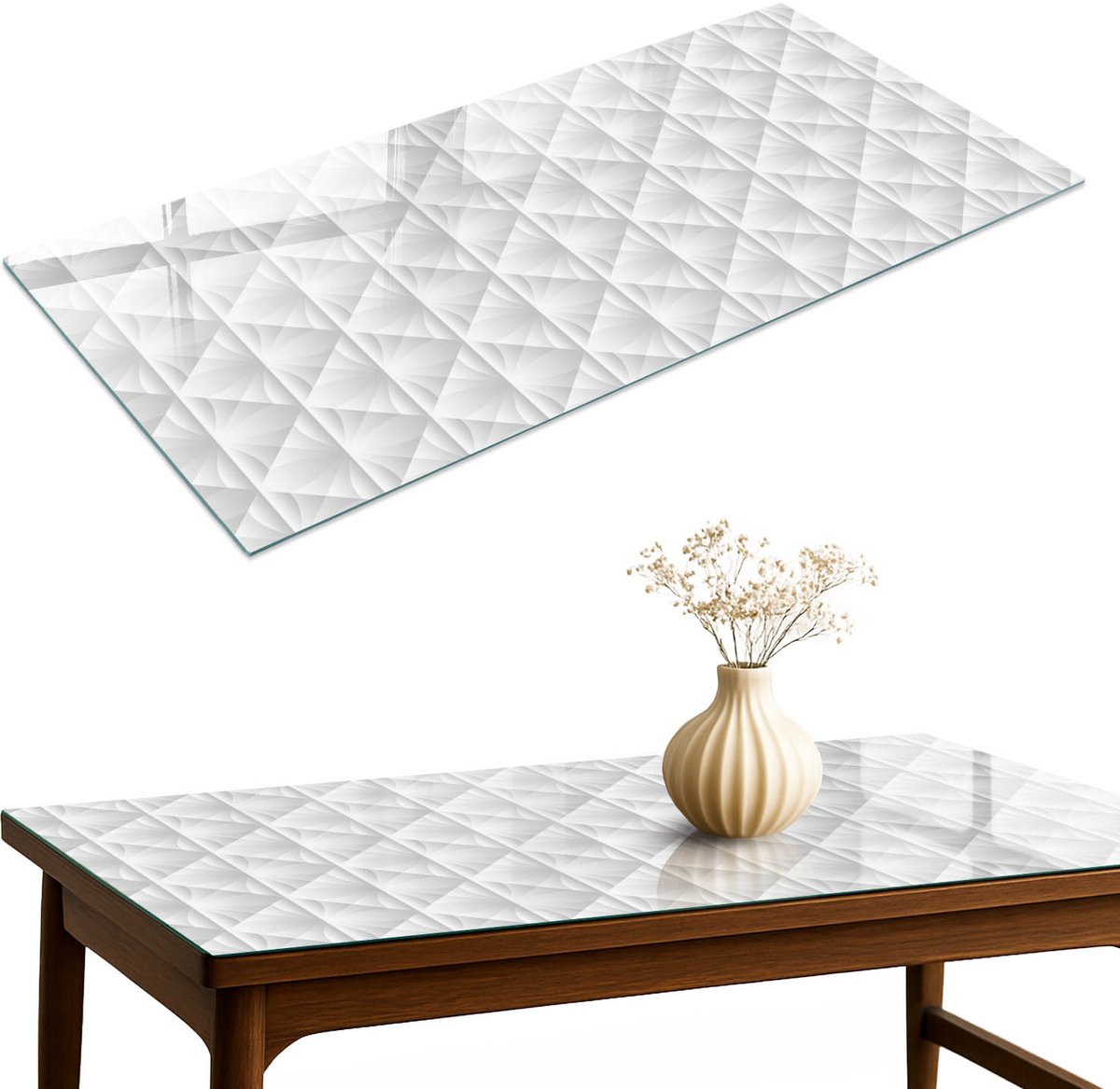 ArtPrintCave Geometrische patronen Glazen Tafelblad 140x70 cm - Tafelblad Rechthoek - Wit Terrastafel - Achtergronden en patronen Keukentafel