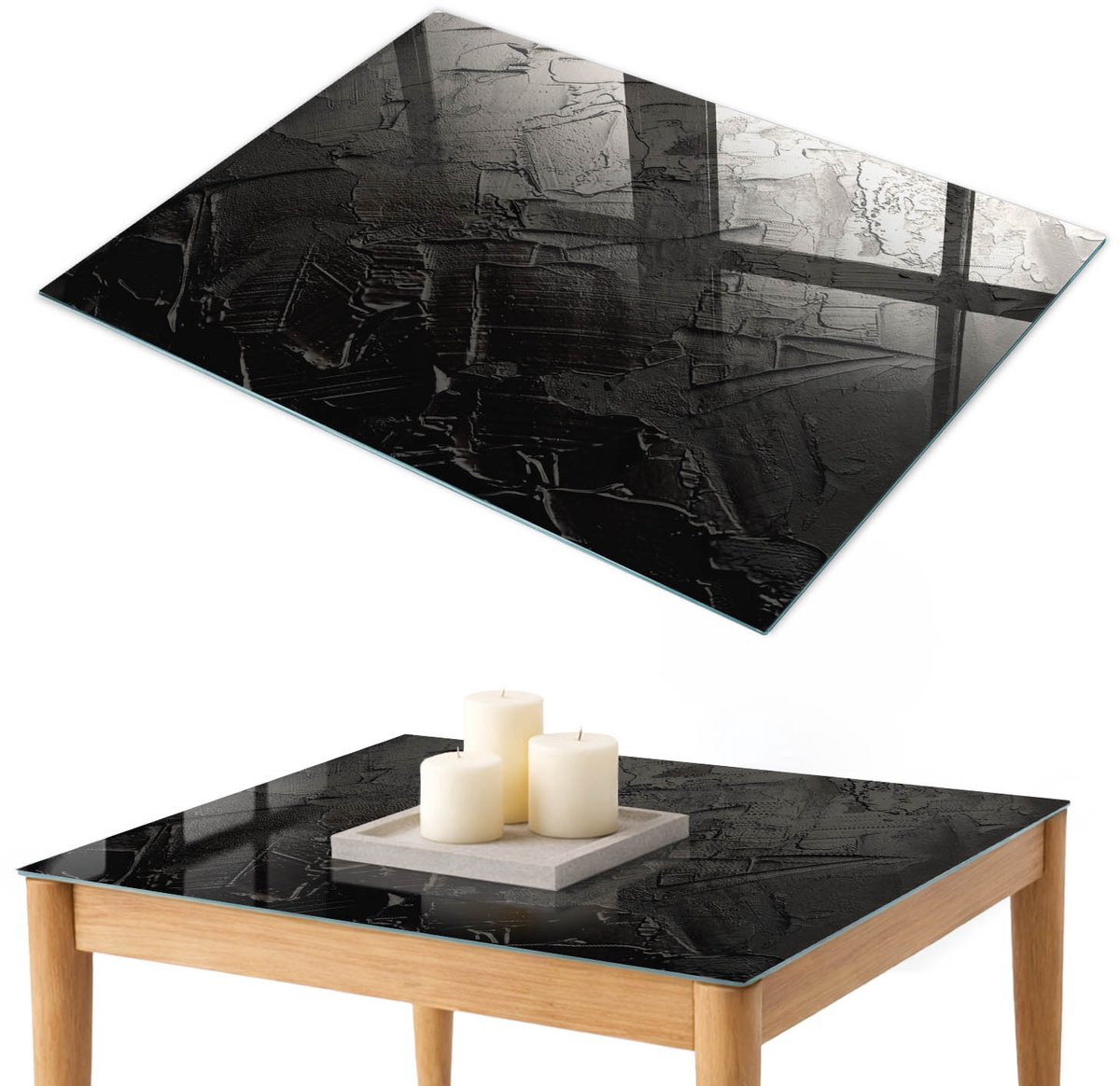 ArtPrintCave Abstracte textuur Glazen Tafelblad 100x70 cm - Tafelblad Rechthoek - Zwart Bureaublad - Texturen Glazen Eettafel