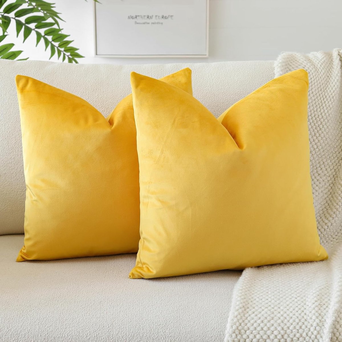 Set van 2 Zachte Velours Kussenhoezen 40x40cm - Decoratieve Kussens voor Bank en Slaapkamer in Oranje