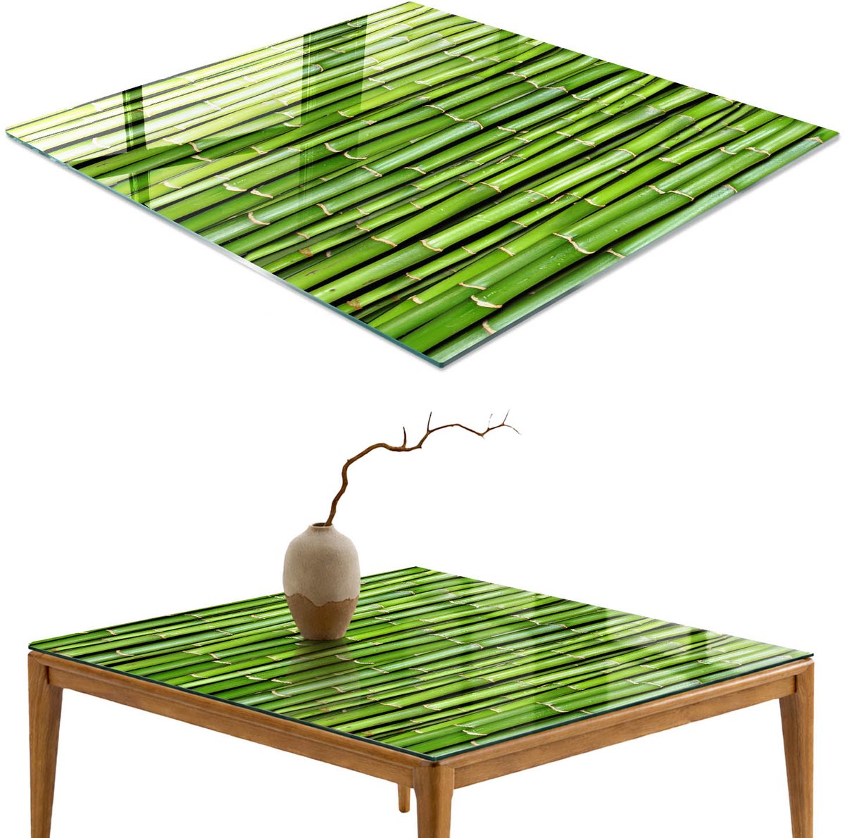 ArtPrintCave Groene bamboe Glazen Tafelblad 60x60 cm - Tafelblad Rechthoek - Groente Terrastafel - Natuur Bureaublad