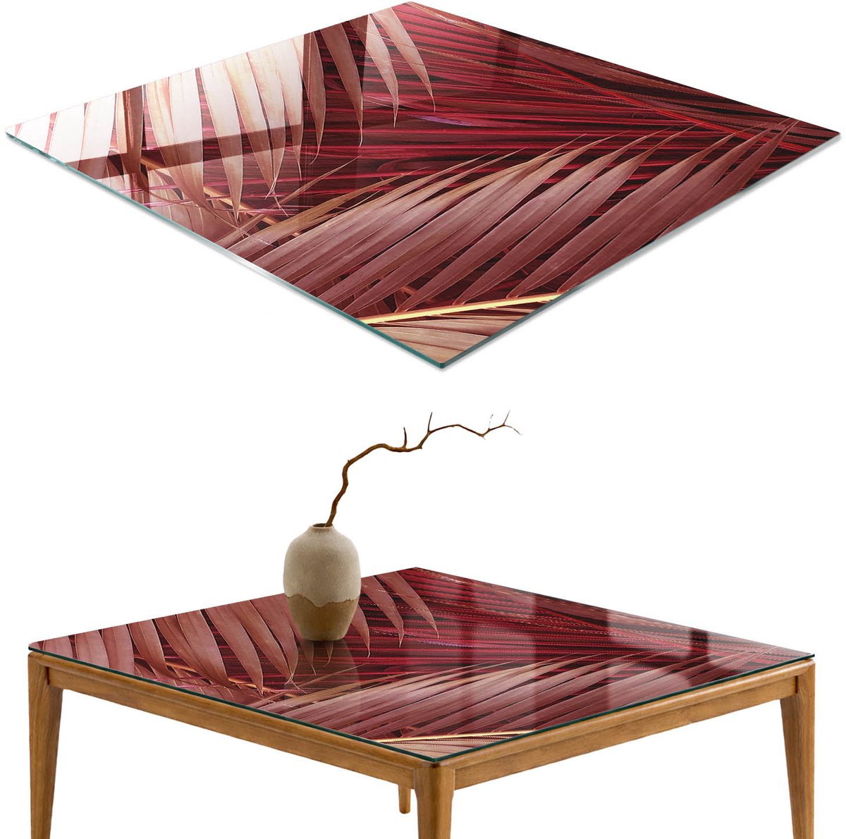ArtPrintCave De energie van de natuur Glazen Tafelblad - 50x50 cm - Tafelblad Vierkanten - Rood Eettafel Met Glasplaat - Bloemen en planten Glazen Eettafel