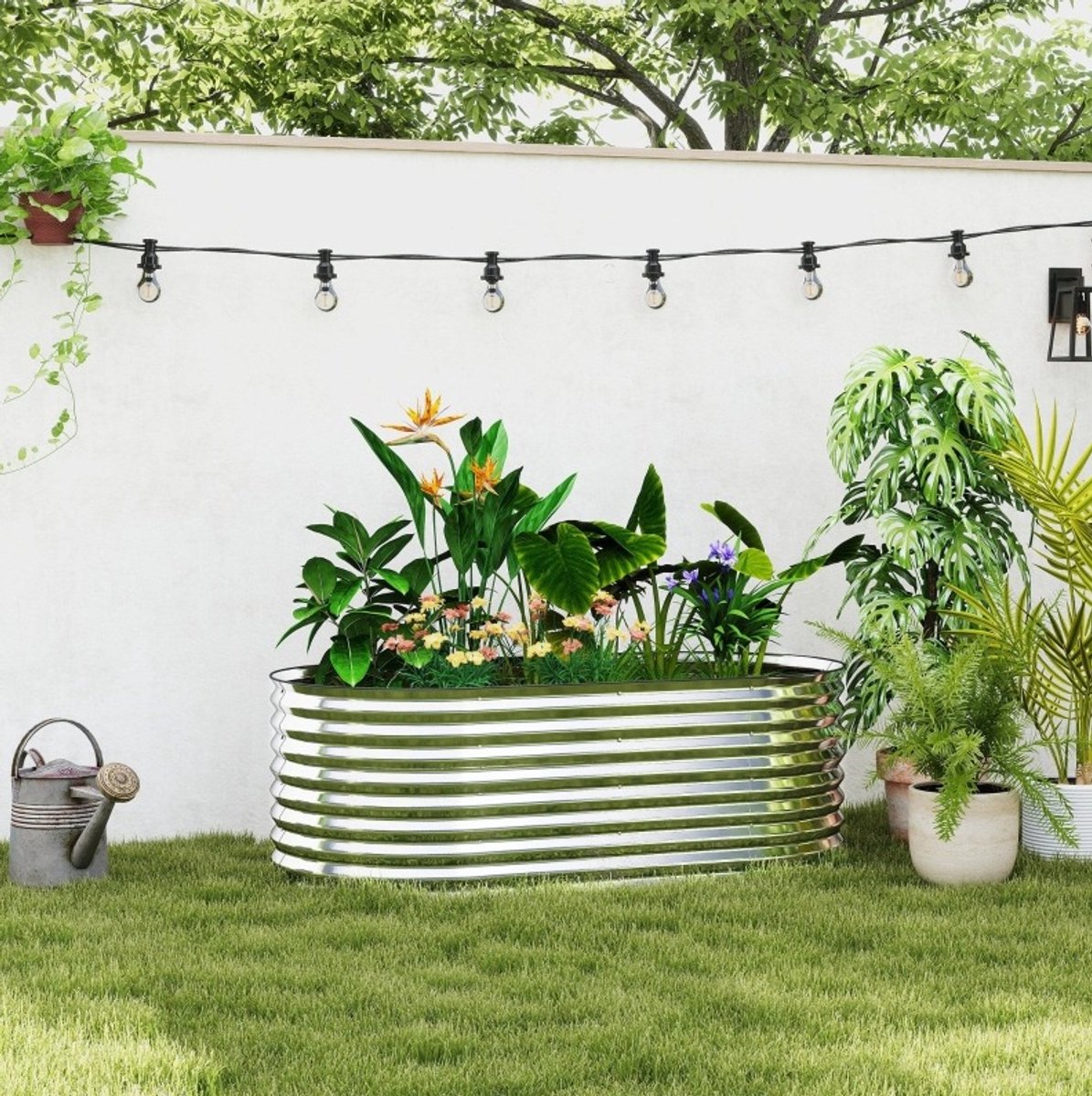 COVREO Moestuinbak 160 x 80 x 56 cm grijs, van metaal met open bodem