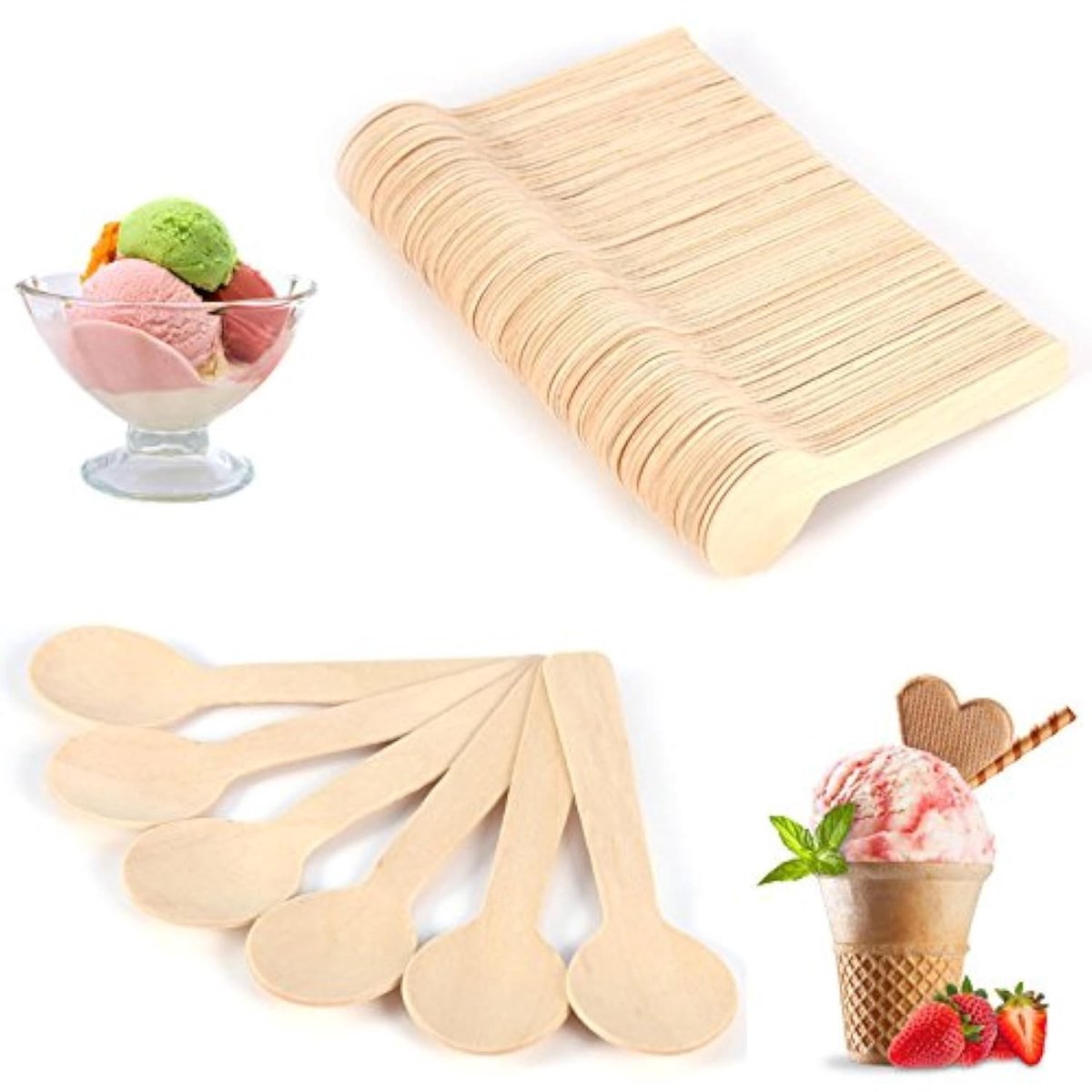Omgoods- Houten Theelepels Set van 100 Stuks - Duurzaam Bestek - Biologisch Afbreekbaar - IJslepel/Soeplepel - Perfect voor Feesten - Glad Oppervlak - Houten Lepels